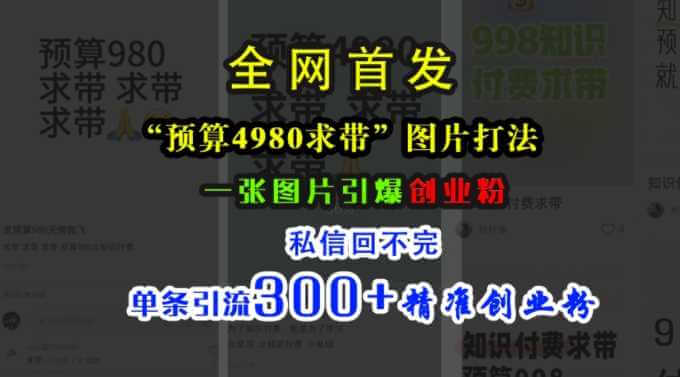 小红书“预算4980带我飞”图片打法，一张图片引爆创业粉，私信回不完，单条引流300+精准创业粉-古龙岛网创