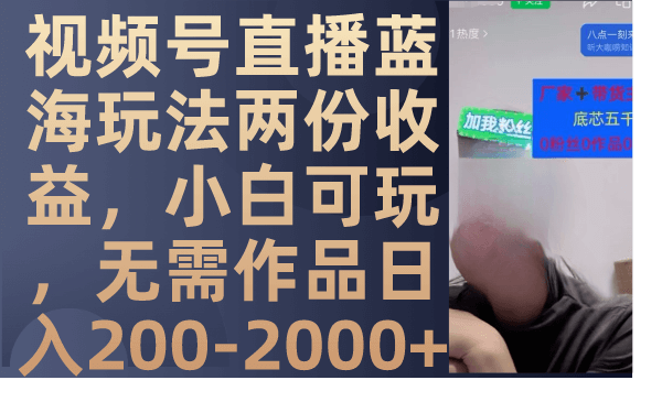 (7635期)视频号直播蓝海玩法两份收益,小白可玩,无需作品日入200-2000+-古龙岛网创