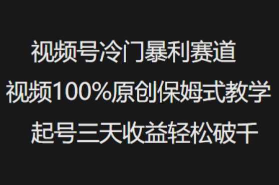 视频号冷门暴利赛道视频100%原创保姆式教学起号三天收益轻松破千-古龙岛网创