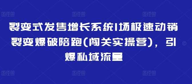 裂变式发售增长系统1场极速动销裂变爆破陪跑(闯关实操营)，引爆私域流量-古龙岛网创