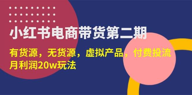 （14186期）小红书电商带货第二期，有货源，无货源，虚拟产品，付费投流，月利润20w-古龙岛网创