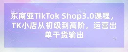 东南亚TikTok Shop3.0课程，TK小店​从初级到高阶，运营出单干货输出-古龙岛网创