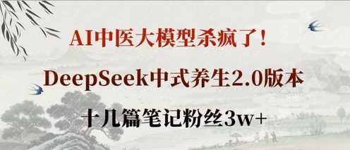 AI中医大模型杀疯了！DeepSeek中式养生2.0版本，十几篇笔记粉丝3w+-古龙岛网创