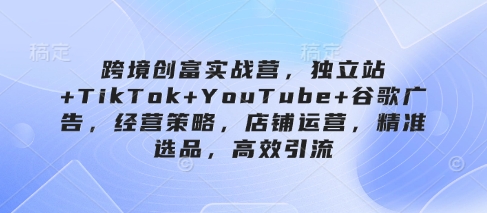 跨境创富实战营，独立站+TikTok+YouTube+谷歌广告，经营策略，店铺运营，精准选品，高效引流-古龙岛网创