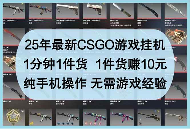 （14439期）25年最新CSGO游戏挂机，1分钟1件货，1件货赚10元 纯手机操作 无需游戏经验-古龙岛网创