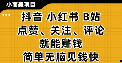 小而美的项目，抖音小红书B站视频点赞、关注、评论就能挣钱，简单无脑立见收益，妥妥的零撸项目【揭秘】-古龙岛网创