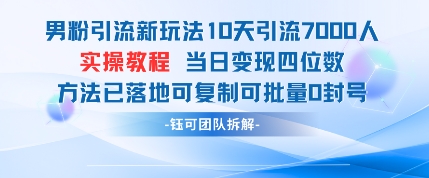 男粉引流新玩法10天引流7000人当日变现四位数可复制可批量0封号-古龙岛网创