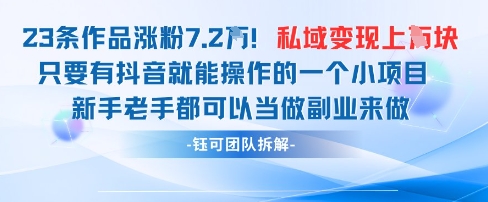 抖音私域项目23条作品涨粉7.2W，私域变现1W-古龙岛网创